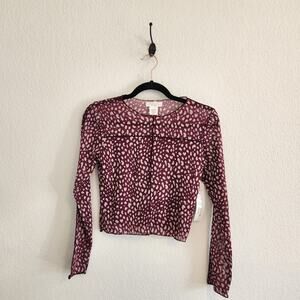 Kirious Los Angeles Womens Size Small‎ Maroon/White Animal Print Shear Shirt